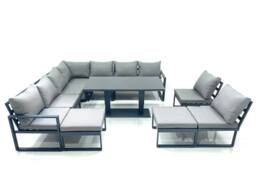 Fimous 11 Seater Outdoor Aluminum Garden Furniture Set Corner Sofa 2 Big Footstools Rising Lifting Dining Table Sets Dark Grey - thumbnail 1
