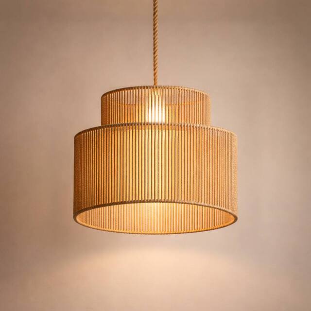 Voltico Large Double Layer Rattan Lampshade - 35cm Natural Pendant in Brown - image 1