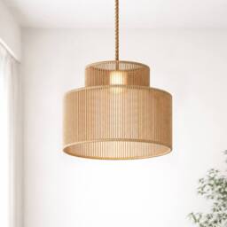 Voltico Large Double Layer Rattan Lampshade - 35cm Natural Pendant in Brown - thumbnail 2