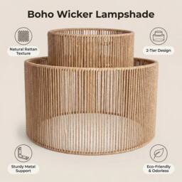 Voltico Large Double Layer Rattan Lampshade - 35cm Natural Pendant in Brown - thumbnail 4