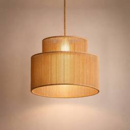 Voltico Large Double Layer Rattan Lampshade - 35cm Natural Pendant in Brown