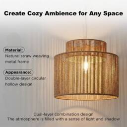 Voltico Large Double Layer Rattan Lampshade - 35cm Natural Pendant in Brown - thumbnail 5
