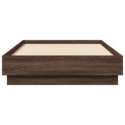 Berkfield Home Bed Frame without Mattress with LED Lights Brown Oak 75x190 cm Small Single - thumbnail 6