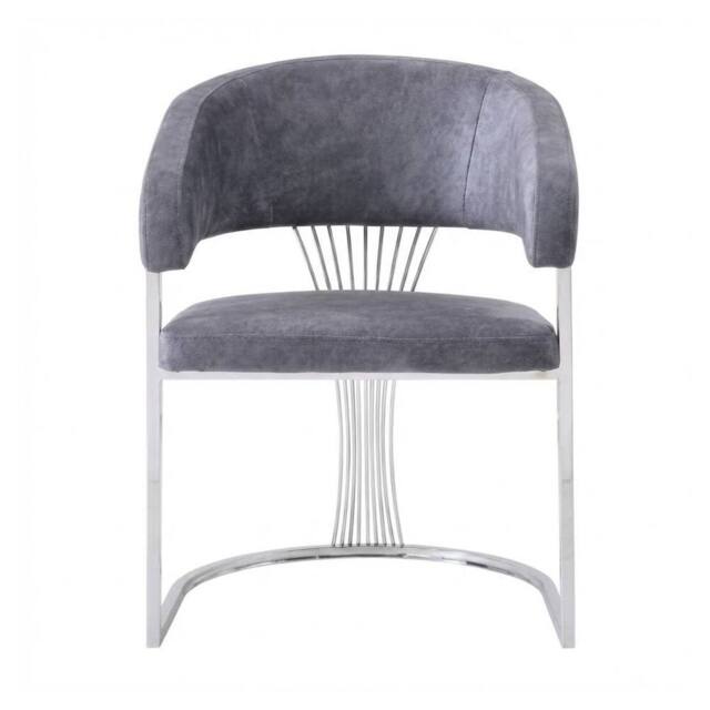 HOME LUXE INTERIOR Grey Porado Leatheraire Dining Chair - Silver Frame Luxury Seating - image 1