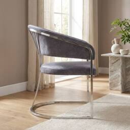 HOME LUXE INTERIOR Grey Porado Leatheraire Dining Chair - Silver Frame Luxury Seating - thumbnail 5