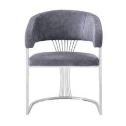 HOME LUXE INTERIOR Grey Porado Leatheraire Dining Chair - Silver Frame Luxury Seating - thumbnail 1