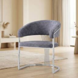 HOME LUXE INTERIOR Grey Porado Leatheraire Dining Chair - Silver Frame Luxury Seating - thumbnail 4