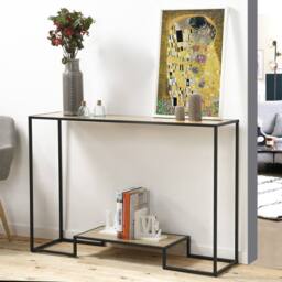 CALICOSY Modern 2-Tier Console Table In Oak Finish, 120Cm Long in Light Oak - thumbnail 3