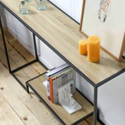 CALICOSY Modern 2-Tier Console Table In Oak Finish, 120Cm Long in Light Oak - thumbnail 4