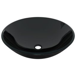 Berkfield Home Bathroom Sink with Tap & Push Drain Black Tempered Glass - thumbnail 6