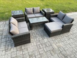 Fimous 7 PCS Outdoor Lounge Sofa Set Wicker PE Rattan Garden Furniture Set with Coffee Table Double Seater Sofa in Dark Grey - thumbnail 2