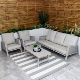 Modish Furnishing Sicily Light Grey Aluminium 5 Seater Sofa Set With Light Grey Cushions in Beige - thumbnail 3