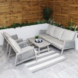 Modish Furnishing Sicily Light Grey Aluminium 5 Seater Sofa Set With Light Grey Cushions in Beige - thumbnail 5