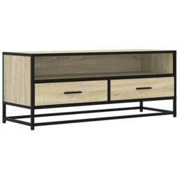 Berkfield Home TV Cabinet Sonoma Oak 100x34.5x40 cm Engineered Wood & Metal in Light Oak - thumbnail 3
