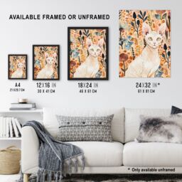 "Artery8 Sphynx Cat in Autumn Wildflowers Watercolour Wall Art Print in Pink - Size: W12"" x H16""" - thumbnail 3