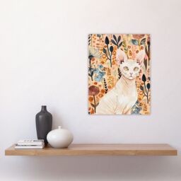 "Artery8 Sphynx Cat in Autumn Wildflowers Watercolour Wall Art Print in Pink - Size: W12"" x H16""" - thumbnail 4