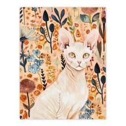 "Artery8 Sphynx Cat in Autumn Wildflowers Watercolour Wall Art Print in Pink - Size: W12"" x H16""" - thumbnail 1