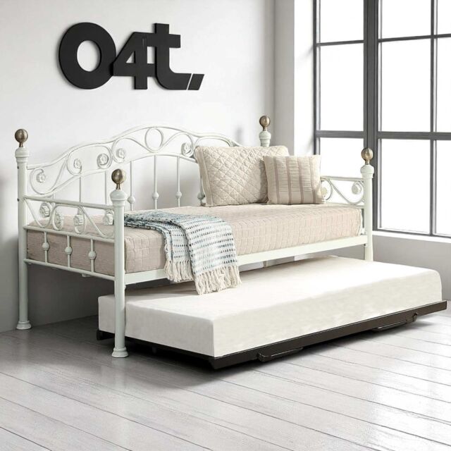 OAT Home Mayfair White & Brass Metal Single Day Bed & Guest Trundle - image 1