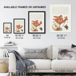 "Artery8 Insects Orange Lily & Apple Calligraphy Wall Art Poster Print in White - Size: W24"" x H32""" - thumbnail 3