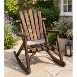 Kelvenix Garden Rocking Chair Outdoor Wooden Armchair in Brown - Size: 0.6m2 - thumbnail 3