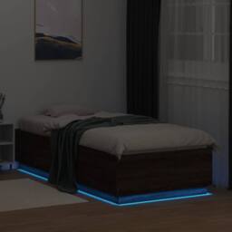 Berkfield Home Durable Bed Frame with LED without Mattress Brown Oak 100x200 cm - thumbnail 4