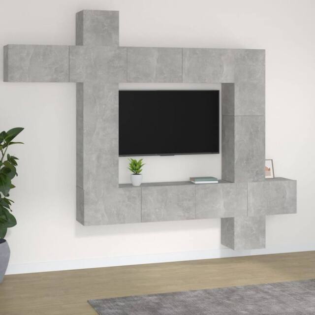 Berkfield Home 9 Piece TV Cabinet Set Concrete Grey Engineered Wood - image 1