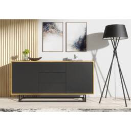 Mex Furniture LTD Sideboard Vista Loft 140cm - Dark Oak & Black Doors in Dark Brown - thumbnail 5