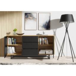 Mex Furniture LTD Sideboard Vista Loft 140cm - Dark Oak & Black Doors in Dark Brown - thumbnail 6