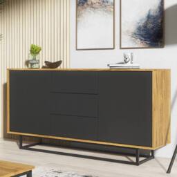 Mex Furniture LTD Sideboard Vista Loft 140cm - Dark Oak & Black Doors in Dark Brown