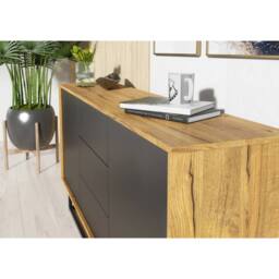 Mex Furniture LTD Sideboard Vista Loft 140cm - Dark Oak & Black Doors in Dark Brown - thumbnail 3