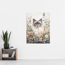 "Artery8 Pet Portrait in Spring Flowers Ragdoll Cat Lover Wall Art Print in Pink - Size: W24"" x H32""" - thumbnail 4