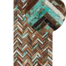 Wyld and Coco Multicolour Cowhide Rug 80 x 150 cm Handcrafted Leather Mosaic in Brown - Size: 80 cm x 150 cm - thumbnail 2