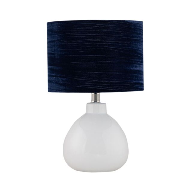 First Choice Lighting Tuscan - White Ceramic Lamp with Navy Crushed Velvet Shade - image 1