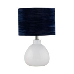 First Choice Lighting Tuscan - White Ceramic Lamp with Navy Crushed Velvet Shade - thumbnail 1
