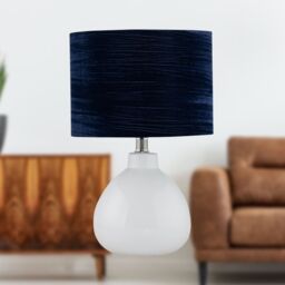 First Choice Lighting Tuscan - White Ceramic Lamp with Navy Crushed Velvet Shade - thumbnail 5