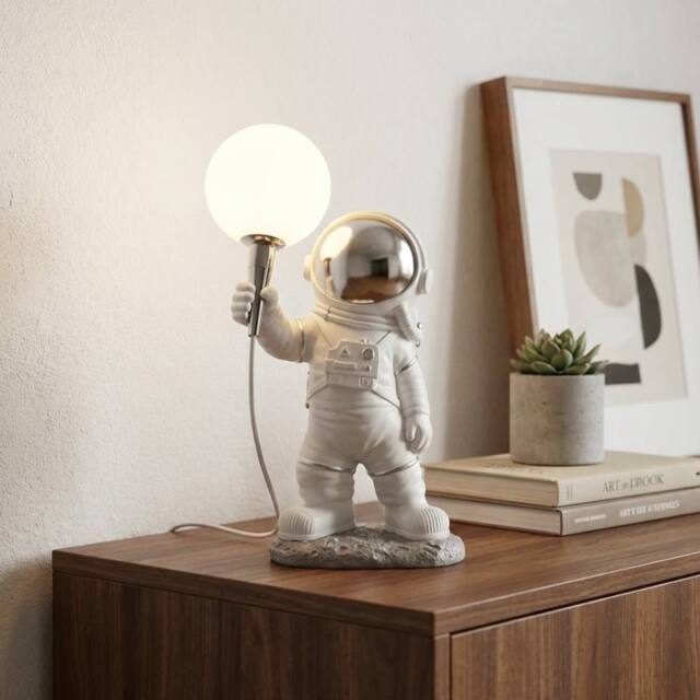 Garden Greatness Astronaut Moon Warm Glow Lamp in Beige - image 1