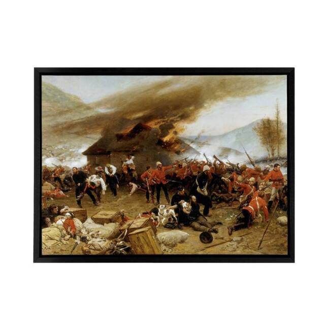 "Artery8 Defence Rorke's' Drift Zulu War Framed Canvas Wall Art Print in Brown - Size: W12"" x H16""" - image 1