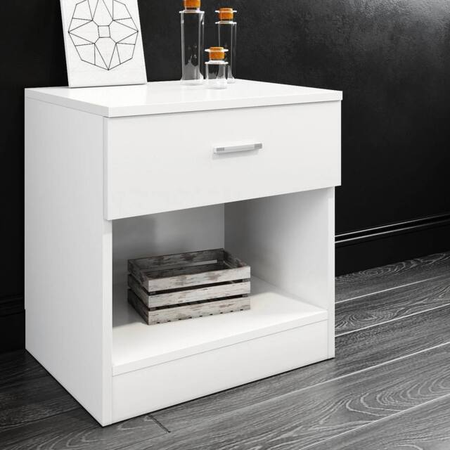 FORGEVIO White Beside Table High Gloss Storage Cabinet - image 1