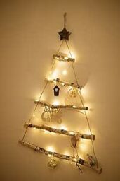 Marco Paul Christmas Wooden Ladder Tree - Hanging LED Lights in White