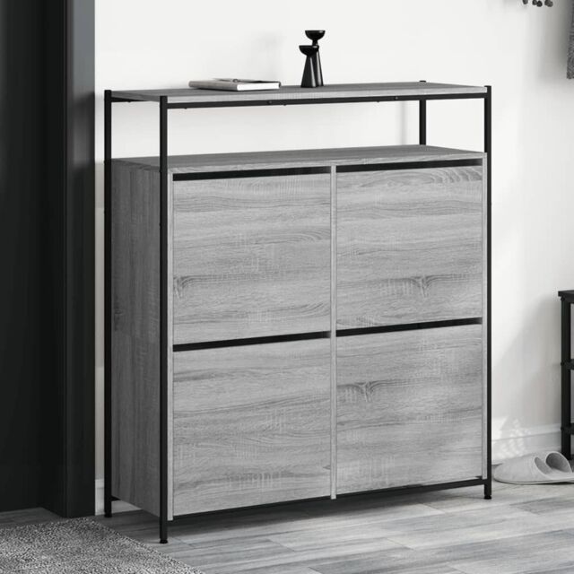 Berkfield Home Shoe Cabinet with 4 Flip-Drawers Grey Sonoma 100x34x112 cm - Size: 100 x 34 x 112 cm - image 1