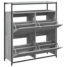 Berkfield Home Shoe Cabinet with 4 Flip-Drawers Grey Sonoma 100x34x112 cm - Size: 100 x 34 x 112 cm - thumbnail 5