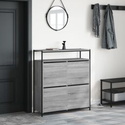 Berkfield Home Shoe Cabinet with 4 Flip-Drawers Grey Sonoma 100x34x112 cm - Size: 100 x 34 x 112 cm - thumbnail 3