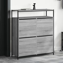 Berkfield Home Shoe Cabinet with 4 Flip-Drawers Grey Sonoma 100x34x112 cm - Size: 100 x 34 x 112 cm - thumbnail 1