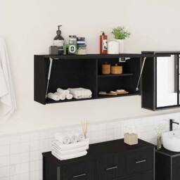 Berkfield Home Bathroom Wall Cabinet Black 100x25x40 cm Engineered Wood - Size: 100 x 25 x 40 cm - thumbnail 2
