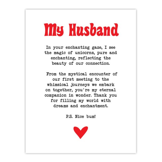"Artery8 Love Poem Unicorn Magic Husband Romantic Poetry Wall Art Print in White - Size: W24"" x H32""" - image 1