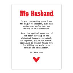 "Artery8 Love Poem Unicorn Magic Husband Romantic Poetry Wall Art Print in White - Size: W24"" x H32""" - thumbnail 1