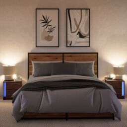 Berkfield Home Bedside Cabinets with LED Lights 2 pcs Brown Oak Engineered Wood - thumbnail 5