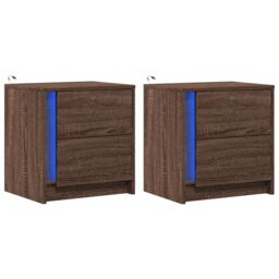Berkfield Home Bedside Cabinets with LED Lights 2 pcs Brown Oak Engineered Wood - thumbnail 3