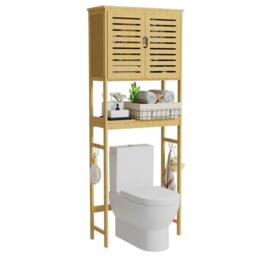 FORGEVIO 3-Tier Washing Machine Storage Rack Over Toilet Shelf Bamboo in Natural - thumbnail 4