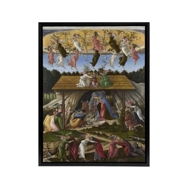 "Artery8 Mystic Nativity Painting Botticelli Black Framed Canvas Wall Art in Green - Size: W12"" x H16""" - image 1